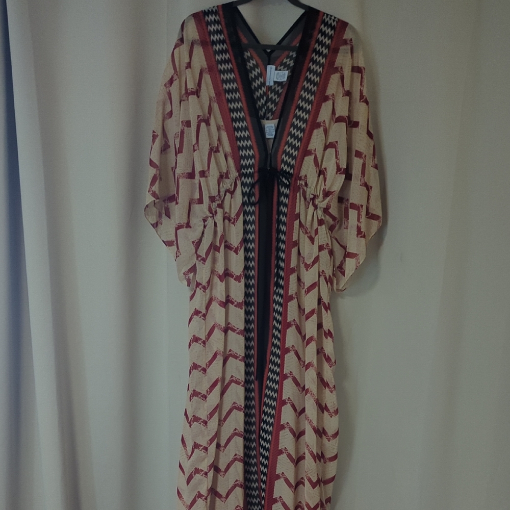 Soft Surroundings Caftan Maxi DressWomen's 3x 2x Orange Cream Aztec Cruise Vacay